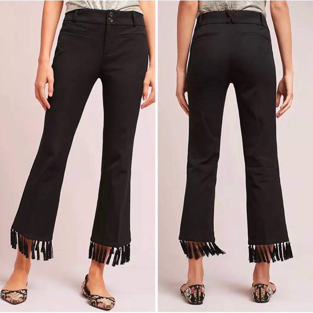 Anthropologie The Essential Tassel-Hem Cropped Flares Black Size 6